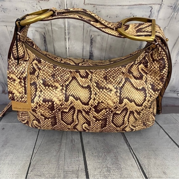 Margot Alexandra Stirrup Snake Natural Python Leather Hobo Shoulder Bag Purse - Picture 3 of 16